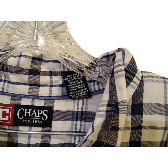 Chaps Long Sleeve Button Down Mens Size 2XL Blue Patterned Plaid Shirt - Picture 6 of 8